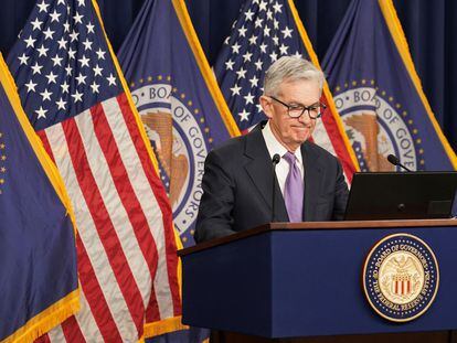Federal Reserve Board Chairman Jerome Powell speaks during a press conference at the Federal Reserve in Washington, U.S., December 13, 2023.