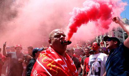 Liverpool fans in Madrid on Saturday.