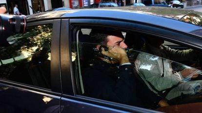 Pedro Sánchez arrives at Socialist Party HQ on Thursday.