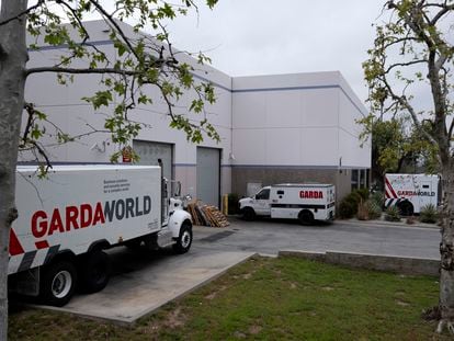 GardaWorld trucks at a money storage facility located in the San Fernando Valley.