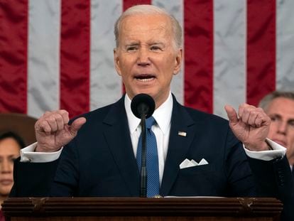 President Joe Biden delivers the State of the Union address to a joint session of Congress at the US Capitol, on February 7, 2023, in Washington.