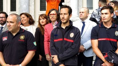 Spanish firefighters (l-r) Manuel Blanco, Julio Latorre and José Enrique Rodríguez were acquitted of attempting to smuggle people into the EU in 2018.