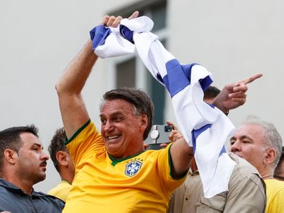 Former President Jair Bolsonaro addresses supporters during a rally in Sao Paulo., Brazil, Sunday, Feb. 25, 2024.