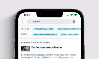 A search for the term "Manuel" on the updated EL PAÍS app.