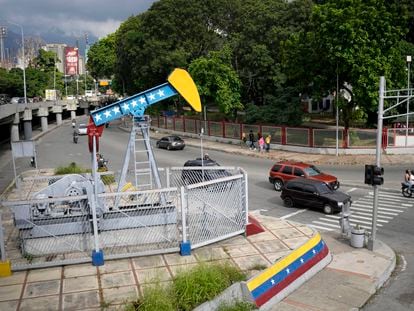 Art installation of an oil well in the center of Caracas, Venezuela