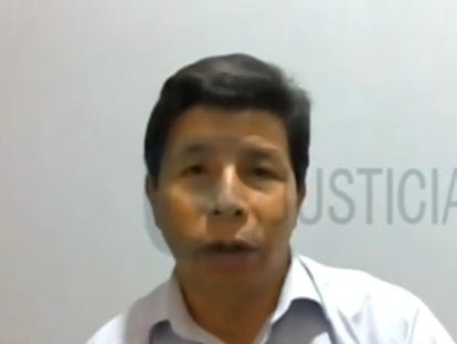 Former Peruvian President Pedro Castillo in a screenshot of his virtual hearing last Tuesday.