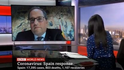 Catalan premier Quim Torra during the BBC interview.