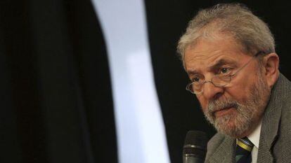 Former Brazilian president Lula da Silva during his press conference