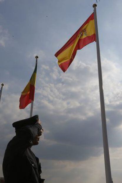 The Spanish flag is hoisted at London's Olympic Village.