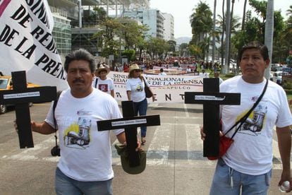 A march against journalist murders in Acapulco on Monday.
