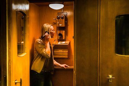 One of the old telephone booths at the Hotel Waldhaus in Sils Maria, Switzerland.