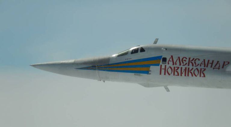A Tupolev 160 Blackjack in an image supplied by the French Ministry of Defense.