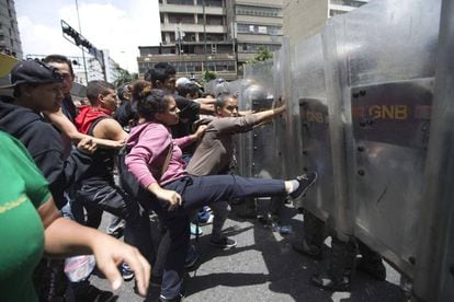 Protests against food shortages in Caracas, in June.