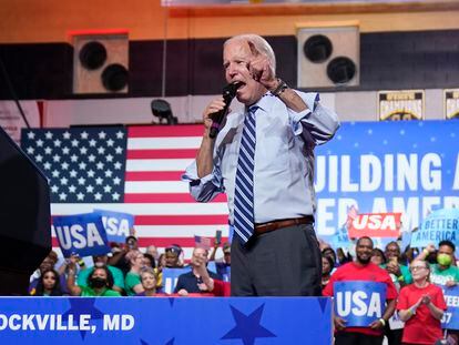 President Joe Biden speaks during a rally in Rockville in August.