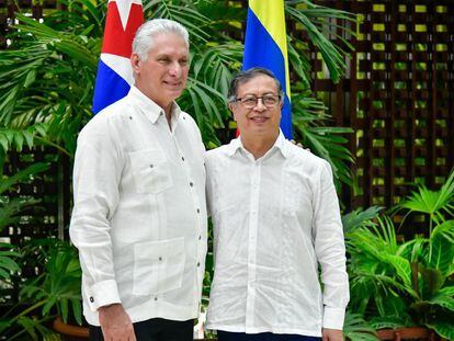 Miguel Díaz-Canel and Gustavo Petro in Havana at the end of the third round of peace talks between the Colombian government and the ELN; June 9, 2023.