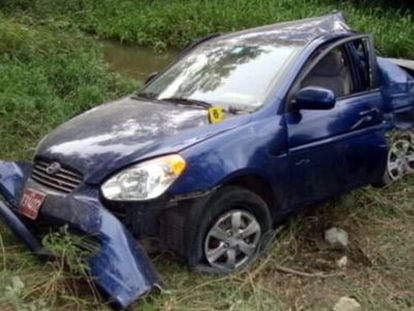 An image of the crashed vehicle in which Payá was riding.