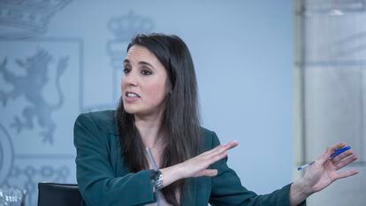 Equality Minister Irene Montero during Tuesday’s press conference.