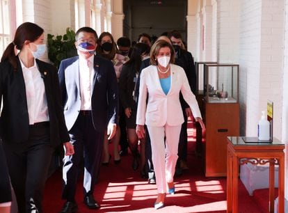Nancy Pelosi visiting the Taiwanese Parliament on Wednesday.