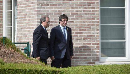 Catalan premier Quim Torra with ex-leader Carles Puigdemont in Waterloo last July.