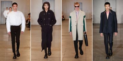 Four menswear styles that Prada presented at the January 2023 Milan fashion week 
