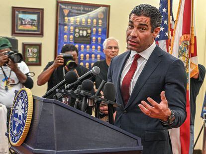 Miami Mayor Francis Suarez speaks during a press conference at the City of Miami Police Department in Miami, Florida, on June 12, 2023.