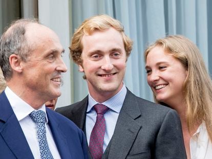 Belgium's Prince Lorenz with two of his children, Prince Joachim and Princess Luise Maria, in a 2017 file photo.