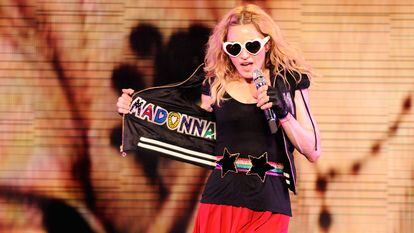 Madonna in London during her 2009 Sticky and Sweet tour.