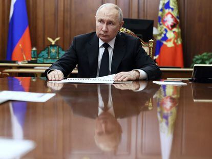 Russian President Vladimir Putin during a meeting at the Kremlin in Moscow, Russia October 24, 2023.