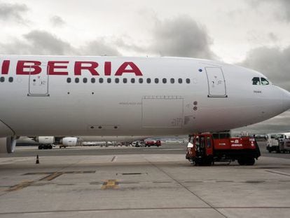 One of Iberia's new Airbus A330 at Madrid Barajas airport.