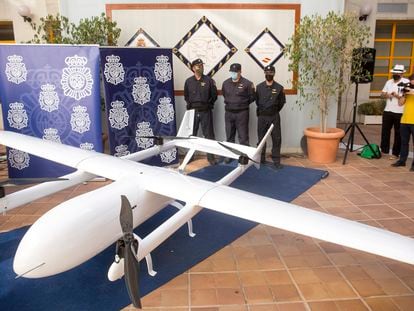 The drone seized by the police in Málaga.