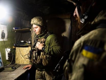 Ukrainian servicemen on guard near Katerynivka village, not far from the city of Luhansk, on Wednesday.