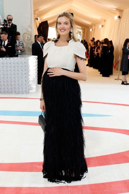 The 'market editor' of the American edition of Vogue, Alexandra Michler Kopelman, in a two-tone Chanel dress.