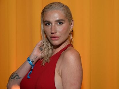Singer Kesha at a charity event organized by Elton John for his AIDS foundation on March 12, 2023, in West Hollywood, California.