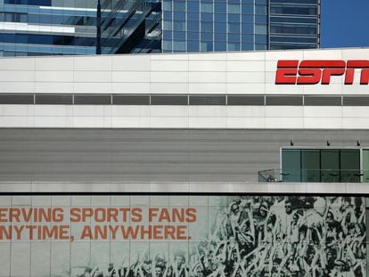 ESPN logo and building are shown in down town Los Angeles, California, U.S., March 6, 2017.