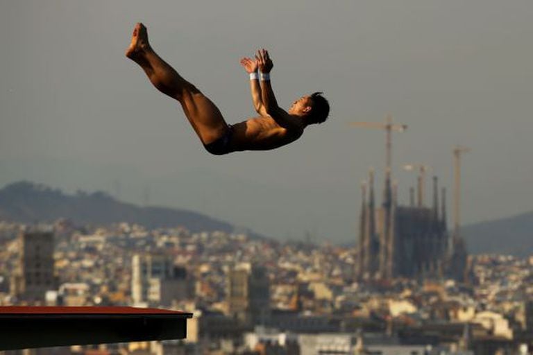 An athlete trains ahead of the 15th FINA World Championships at Piscina Municipal de Montjuic on July 19 2013 in Barcelona Spain