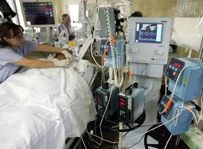 An intensive care unit at Gregorio Marañón Hospital in Madrid.