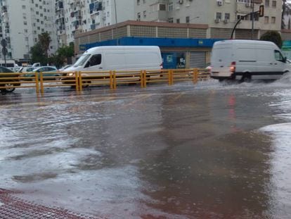 A flooded road in the city of Málaga.
