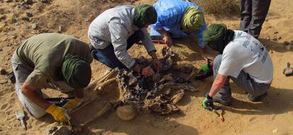A team examines the remains of Sahrawis with Spanish nationality, who were killed by the Moroccan army.