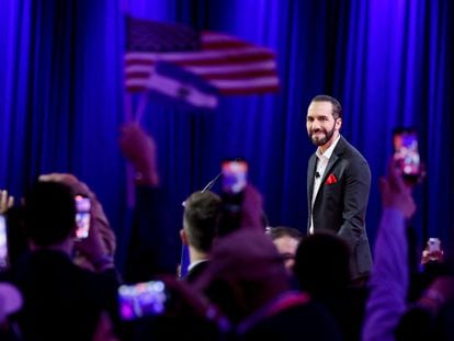 Nayib Bukele attends the Conservative Political Action Conference (CPAC) in Maryland, on February 22, 2024.