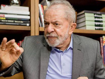 Lula da Silva, during his interview with El PAÍS, in his office in São Paulo.