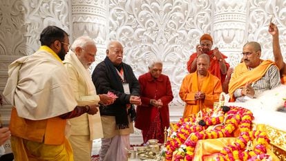 Indian Prime Minister Narendra Modi attends the inauguration of a grand temple to the Hindu god-king Ram in Ayodhya, India, on January 22, 2024.