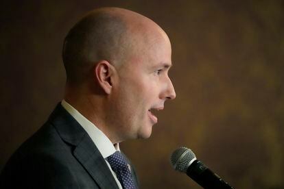 Utah Gov. Spencer Cox speaks during a news conference at the state Capitol on Friday, March 3, 2023, in Salt Lake City.