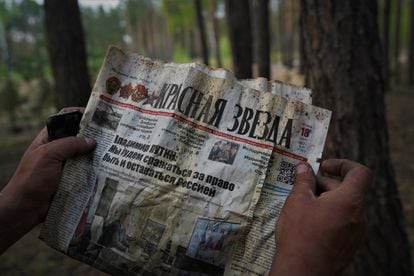 A copy of the Russian newspaper ‘Red Star’ found in the forest shelled by the Ukrainian army on March 27.