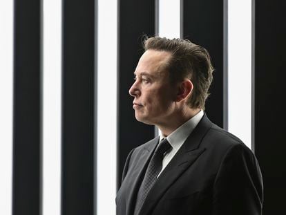 Elon Musk, Tesla CEO, attends the opening of the Tesla factory Berlin Brandenburg in Germany on March 22, 2022.