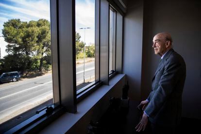Rafael Torres, president of the Virgen de las Viñas Cooperative, looks out the window of his offices in Tomelloso.