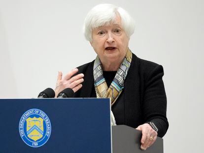 U.S. Treasury Secretary Janet Yellen takes questions at the G7 meeting of Finance Ministers and Central Bank Governors, at Toki Messe in Niigata, Japan, Thursday, May 11, 2023.