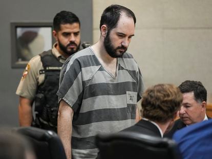 Daniel Perry enters the 147th District Courtroom at the Travis County Justice Center for his sentencing, on May 9, 2023, in Austin, Texas.