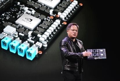 Nvidia CEO Jensen Huang speaks during a press conference during the 2018 CES annual trade show in Las Vegas on January 7, 2018. 