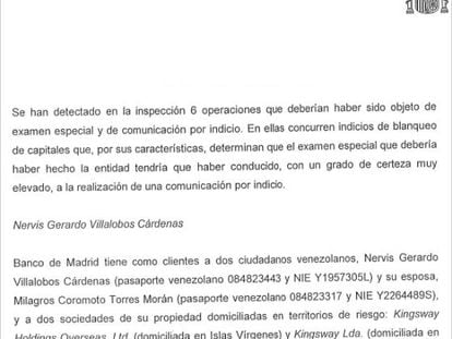 Venezuela excerpt from Sepblac report on Banco de Madrid.