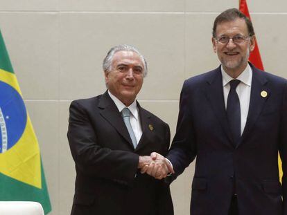 Brazilian president Michel Temer and Spanish acting PM Mariano Rajoy in China.